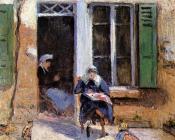 卡米耶毕沙罗 - Woman and Child Doing Needlework